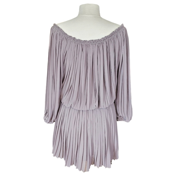 Max Studio Off Shoulder Peasant Balloon Sleeve Pleated Mini Dress Tan Size Small - Picture 5 of 16
